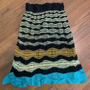 M MISSONI Knit Ruffle Skirt Black Tan Aqua 38 2 XS